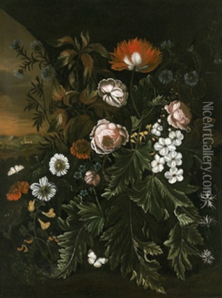 Stillleben Mit Blumen In Einem Waldesgrund Oil Painting - Alida Withoos
