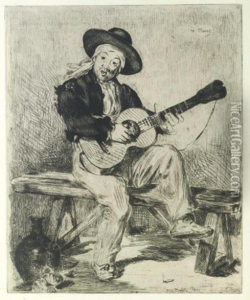 Le Chanteur Espagnol (le Guitarero) (g. 16; H. 12) Oil Painting - Edouard Manet