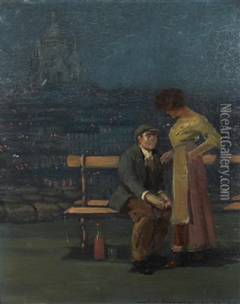 Couple Au Sacre Coeur Oil Painting - Emilian Lazarescu