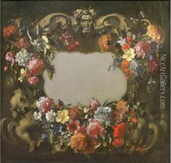 Guirlande De Fleurs Sur Un Bas-relief Oil Painting - Jan Philip van Thielen