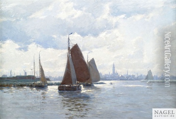 Segelboote Vor Der Antwerpener Hafeneinfahrt Oil Painting - Erwin Carl Wilhelm Guenther