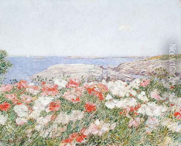 Poppies on the Isles of Shoals, 1890 Oil Painting - Childe Hassam