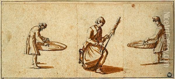 Peasants At Work: Two Oil Painting - Jacques Callot