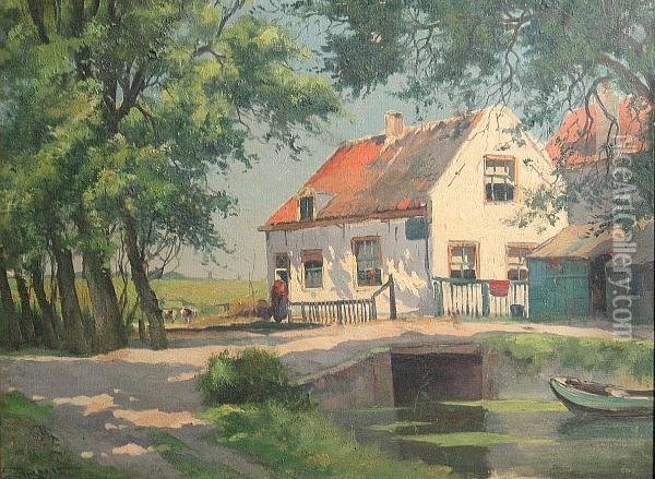 A Sun-dappled Cottage By The Water Oil Painting - Christian Snijders