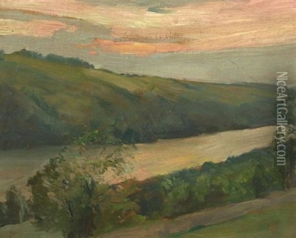 June Sunset, Hemlock Lake Oil Painting - Alexander Oscar Levy