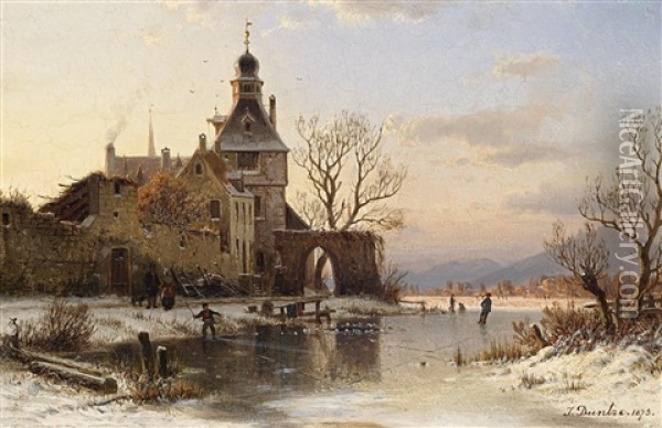 Sonniger Wintertag Oil Painting - Johannes Bartholomaeus Duntze