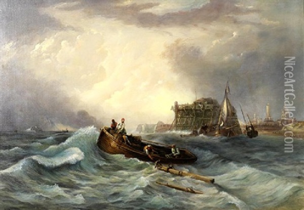Rough Seas With Figures In A Boat Oil Painting - Lev Felixovich Lagorio