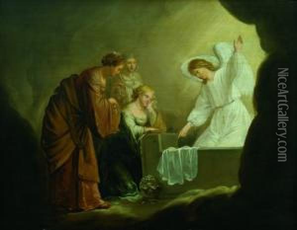 Die Drei Marien Und Der Engel Am Offenen Grab Christi. Oil Painting - Pieter de Grebber