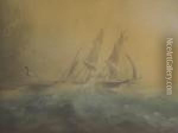A Frigate In Heavy Seas Oil Painting - Albert Ernest Markes