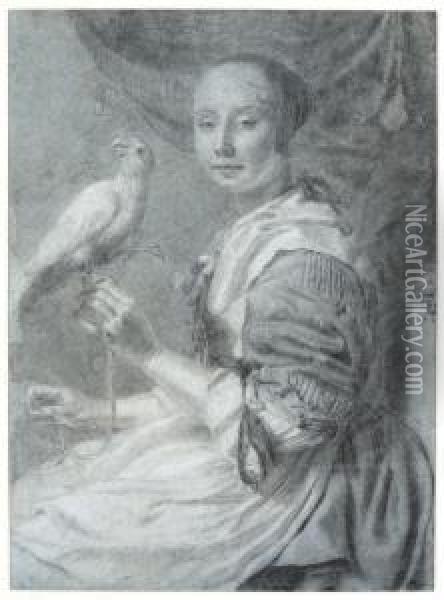 A Lady With A Parrot Oil Painting - Pieter Cornelisz. van SLINGELANDT