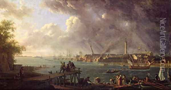 View of the Port of Lorient Oil Painting - Jean-Francois Hue