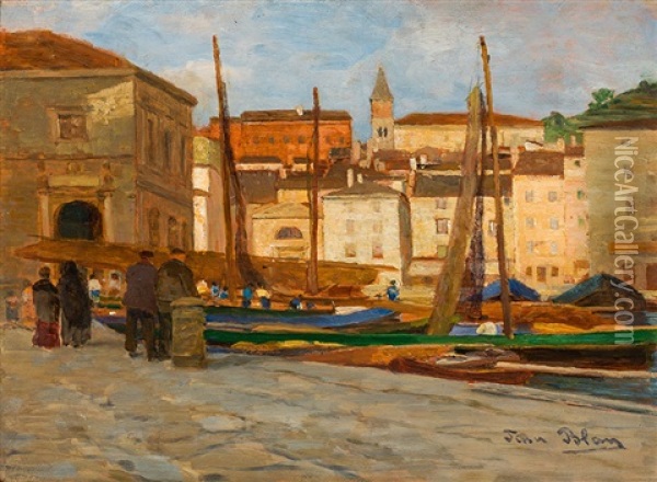 Fischerhafen In Pirano Oil Painting - Tina Blau-Lang