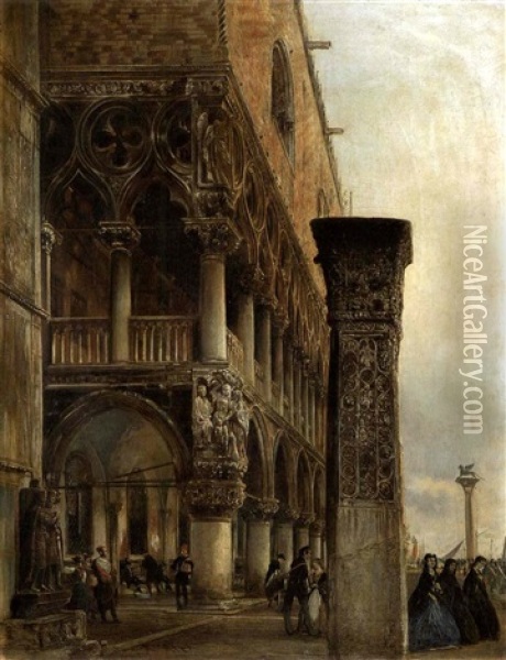 Seitenansicht Des Dogenpalastes In Venedig Oil Painting - Rudolf von Alt