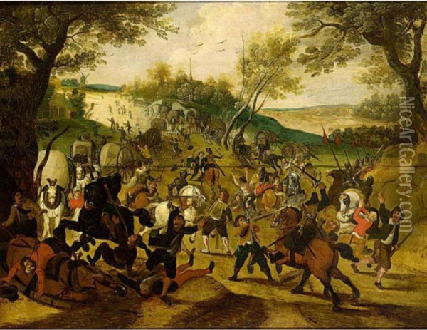 A Cavalry Skirmish Oil Painting - Sebastien Vrancx
