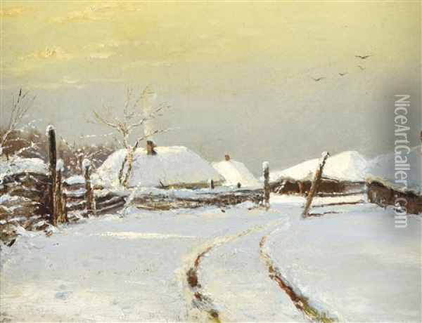 Scene D'hiver Dans Un Village Oil Painting - Nikolai Nikanorovich Dubovskoy