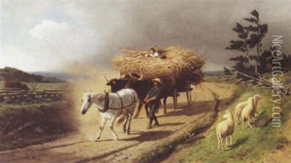 The Western Hay Cart Oil Painting - William Hahn
