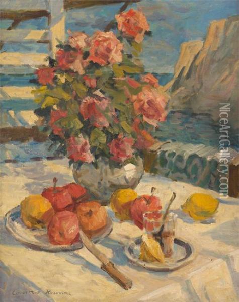 Vase Fleuri De Roses Oil Painting - Konstantin Alexeievitch Korovin