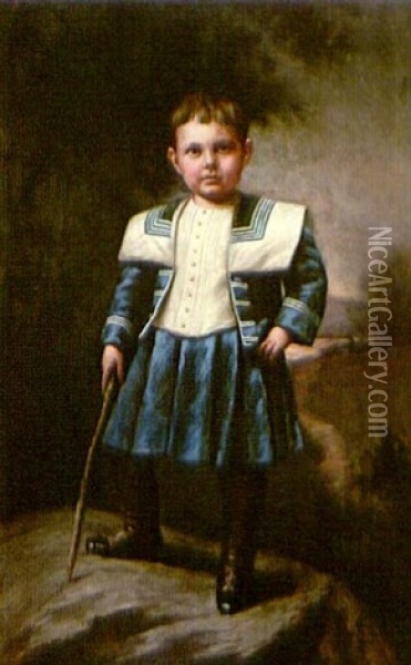 Portrait Of Boy In Blue Oil Painting - Emma Barber Shields