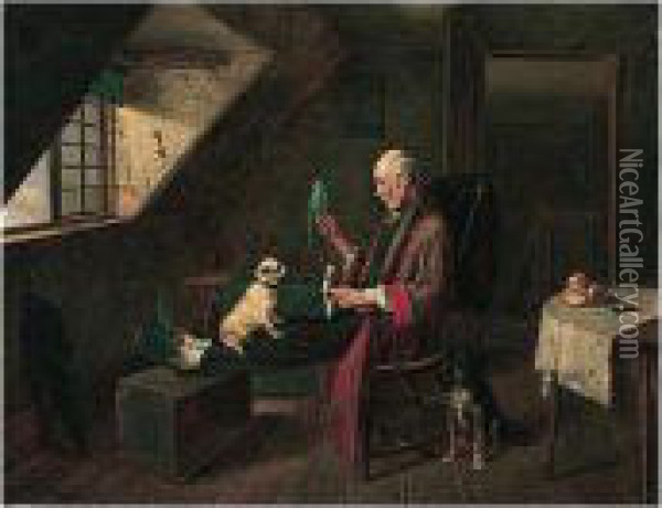 His Favourite Pets Oil Painting - Walter Hunt