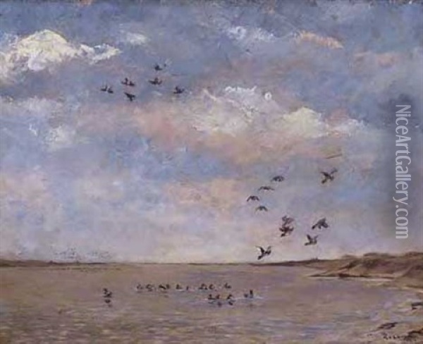 Ducks In Fight Oil Painting - Percival Leonard Rosseau