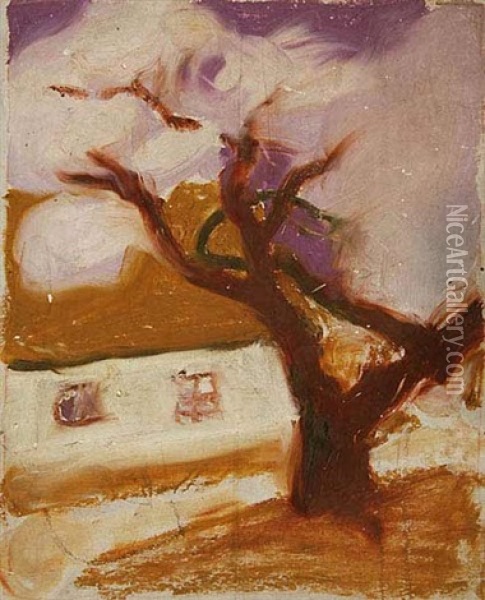 A Tree In Blossom - Study Oil Painting - Vojtech Preissig