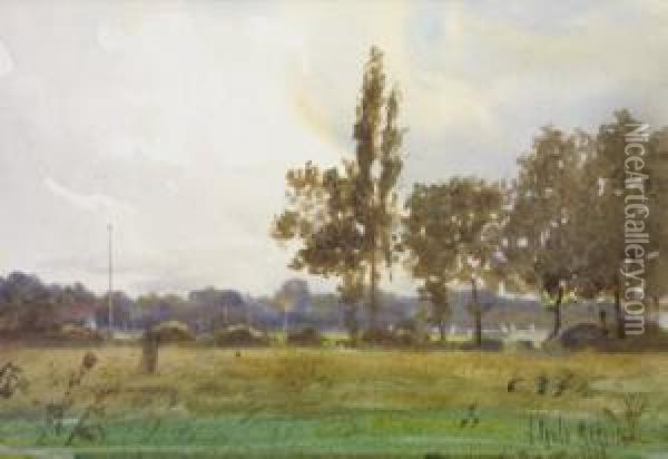 Landscape With View Of Tennis Game, Through Trees Oil Painting - Joseph Poole Addey