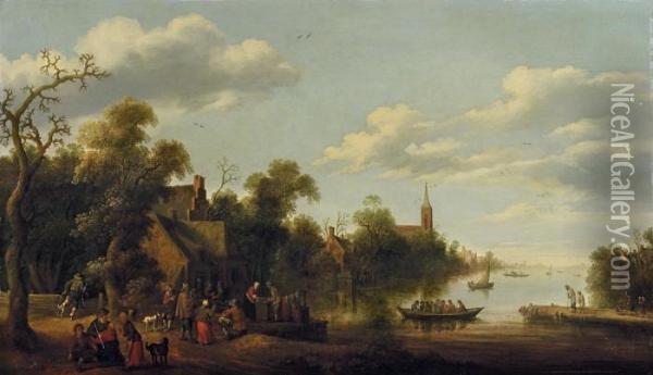 Flusslandschaft Mit Reicher Figurenstaffage Oil Painting - Joost Cornelisz. Droochsloot