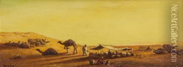 Desert Camp Oil Painting - Charles Theodore (Frere Bey) Frere