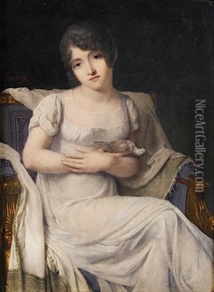 Portrait De Jeune Femme A L'oiseau Oil Painting - Jean-Baptiste Isabey