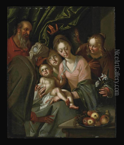 The Holy Family With Saint Anne And Female Attendants Oil Painting - Hans Von Aachen