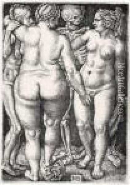 Death And Three Nude Women (holl.152) Oil Painting - Hans Sebald Beham