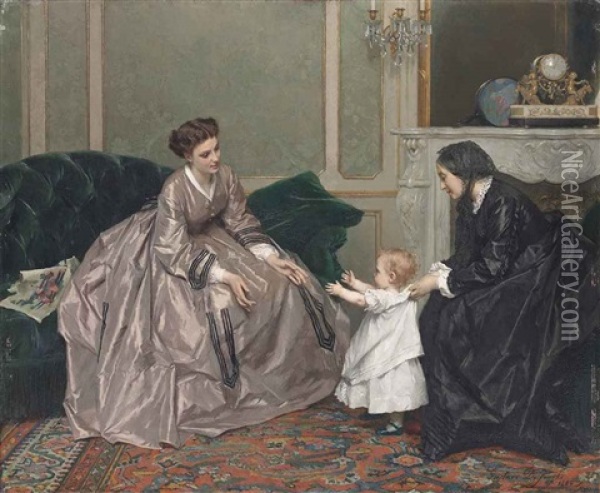 First Steps Oil Painting - Gustave Leonhard de Jonghe