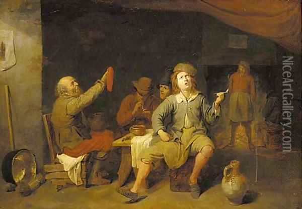 Peasants smoking in a tavern Oil Painting - David The Younger Ryckaert