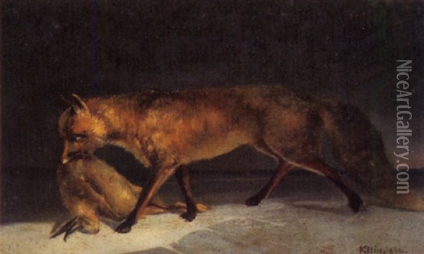 Fuchs Mit Beute Oil Painting - Johann Adam Klein