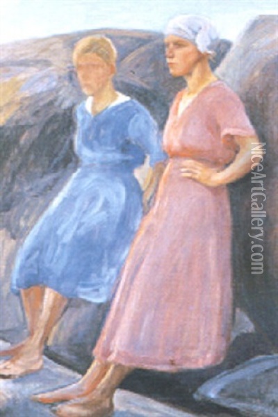 Kvinnor Vid Strandklippan Oil Painting - Pekka Halonen
