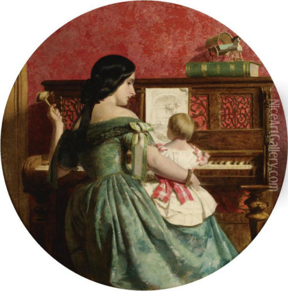 The First Piano Lesson Oil Painting - Charles West Cope