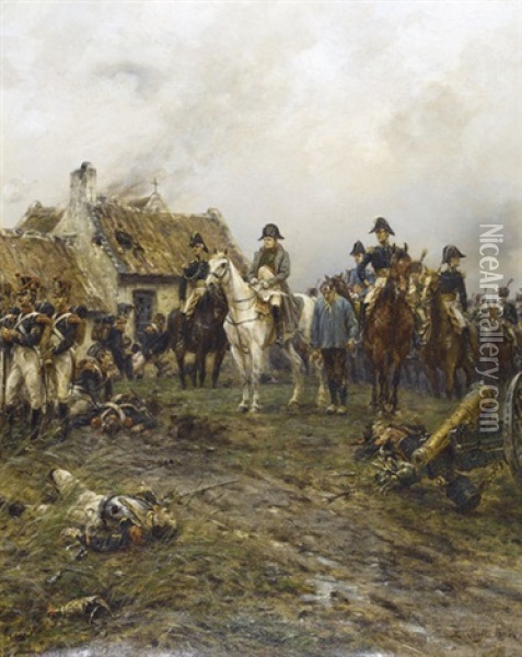 Napoleon Mit Soldaten Bei Der Schlacht Von Waterloo Oil Painting - Ernest Crofts