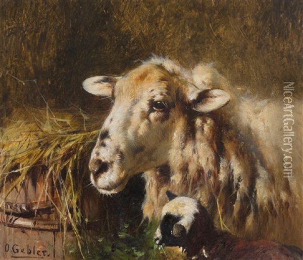 Schaf Und Lamm Im Stall Oil Painting - Otto Friedrich Gebler