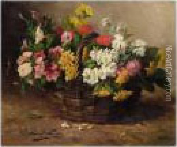 A Basket Of Flowers Oil Painting - Alphonse de Neuville