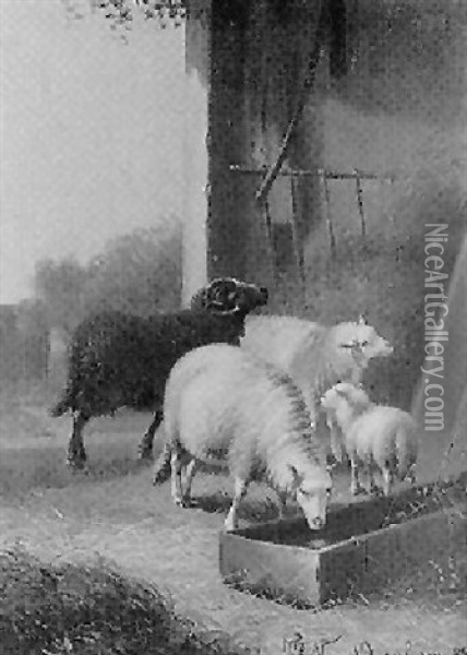 Sheep Resting In A Landscape Oil Painting - Jacob Van Dieghem