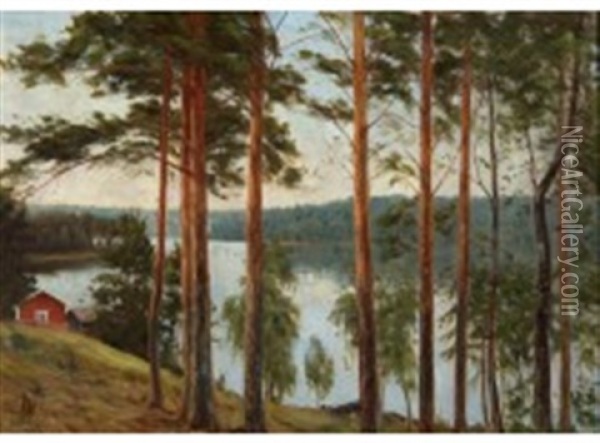 Lakeshore Oil Painting - Elias Muukka