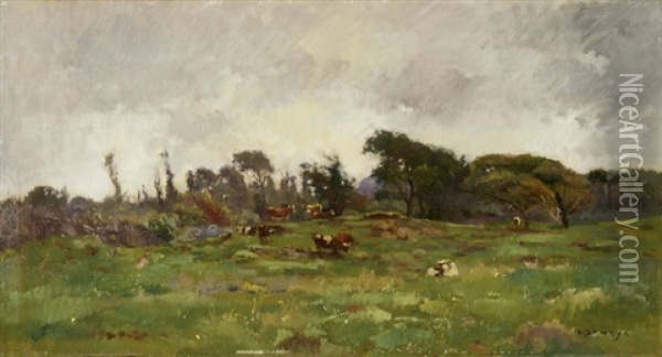 Weite Landschaft Mit Weidenden Kuhen Oil Painting - Pierre Emmanuel Eugene Damoye