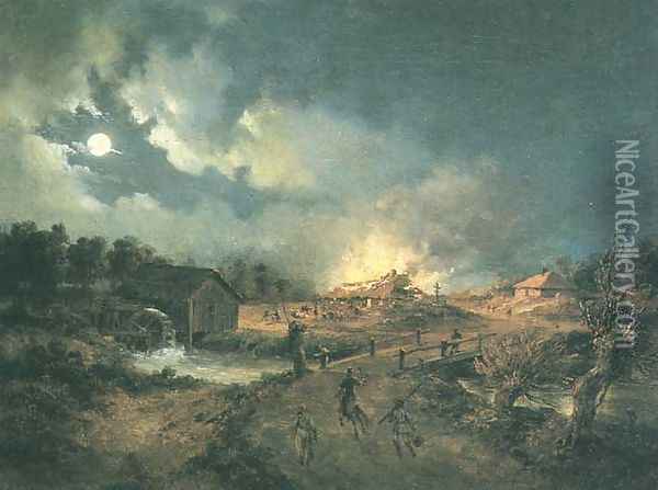 Village on Fire - Episode of the 1863 Insurrection Oil Painting - Adam Wiktor Malinowski