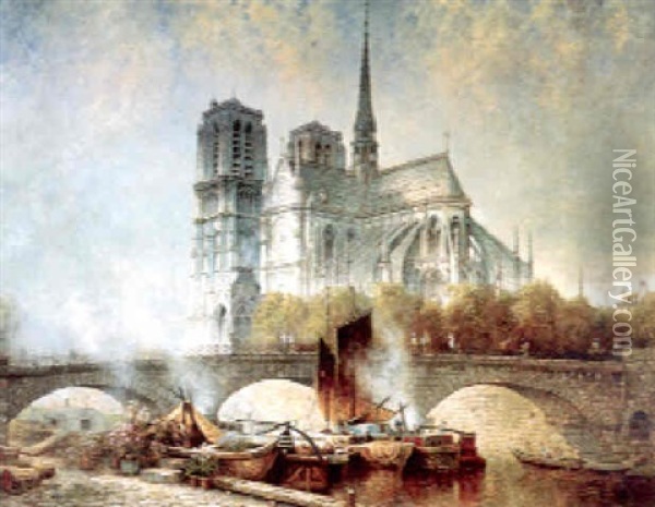 View Of Notre Dame Oil Painting - Edwin Deakin