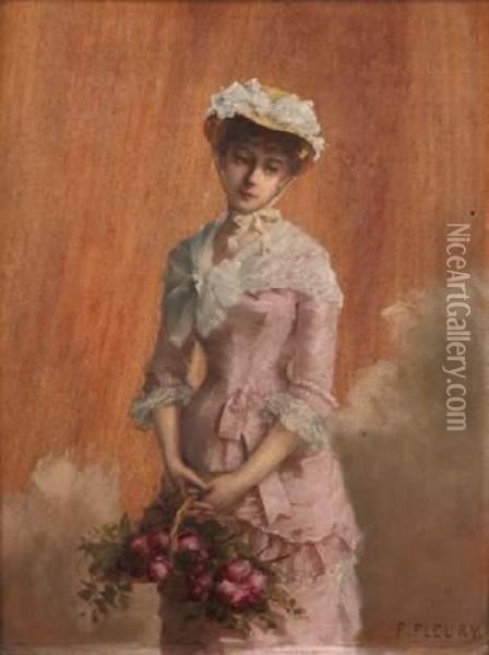 Elegante Au Panier De Fleurs Oil Painting - Albert Francois Fleury