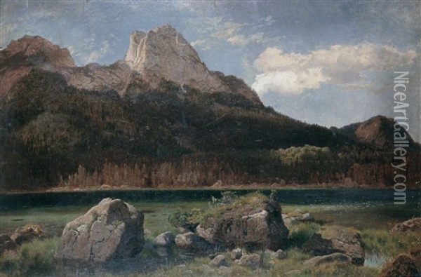 Am Hintersee Bei Berchtesgaden Oil Painting - Johann Wilhelm Schirmer