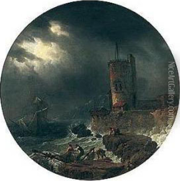 Stormy Seas With Shipwrecks Off A Rocky Coast Oil Painting - Claude-joseph Vernet