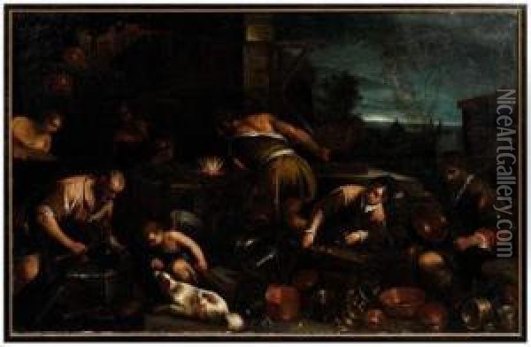 Vulcan's Forge Oil Painting - Jacopo Bassano (Jacopo da Ponte)