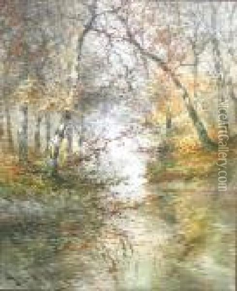 An Autumn River Scene Oil Painting - Hugo Anton Fisher