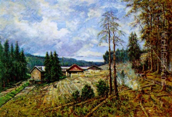 Sagewerk In Wald Oil Painting - Carl Kaiser-Herbst